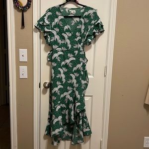 Green Maxi Dress with White Flowers - Small
